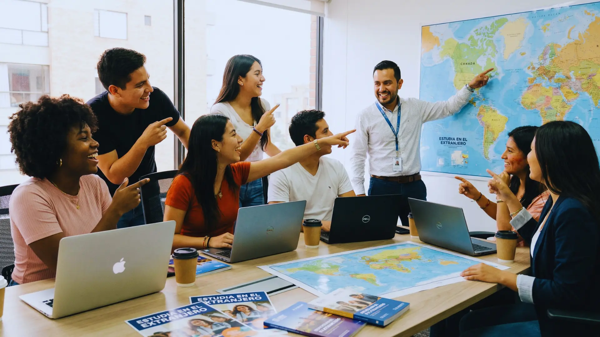 Agencias de estudios en el exterior con Estudiantes colombianos planificando estudiar en el extranjero con asesoría de Viajes y Viajes